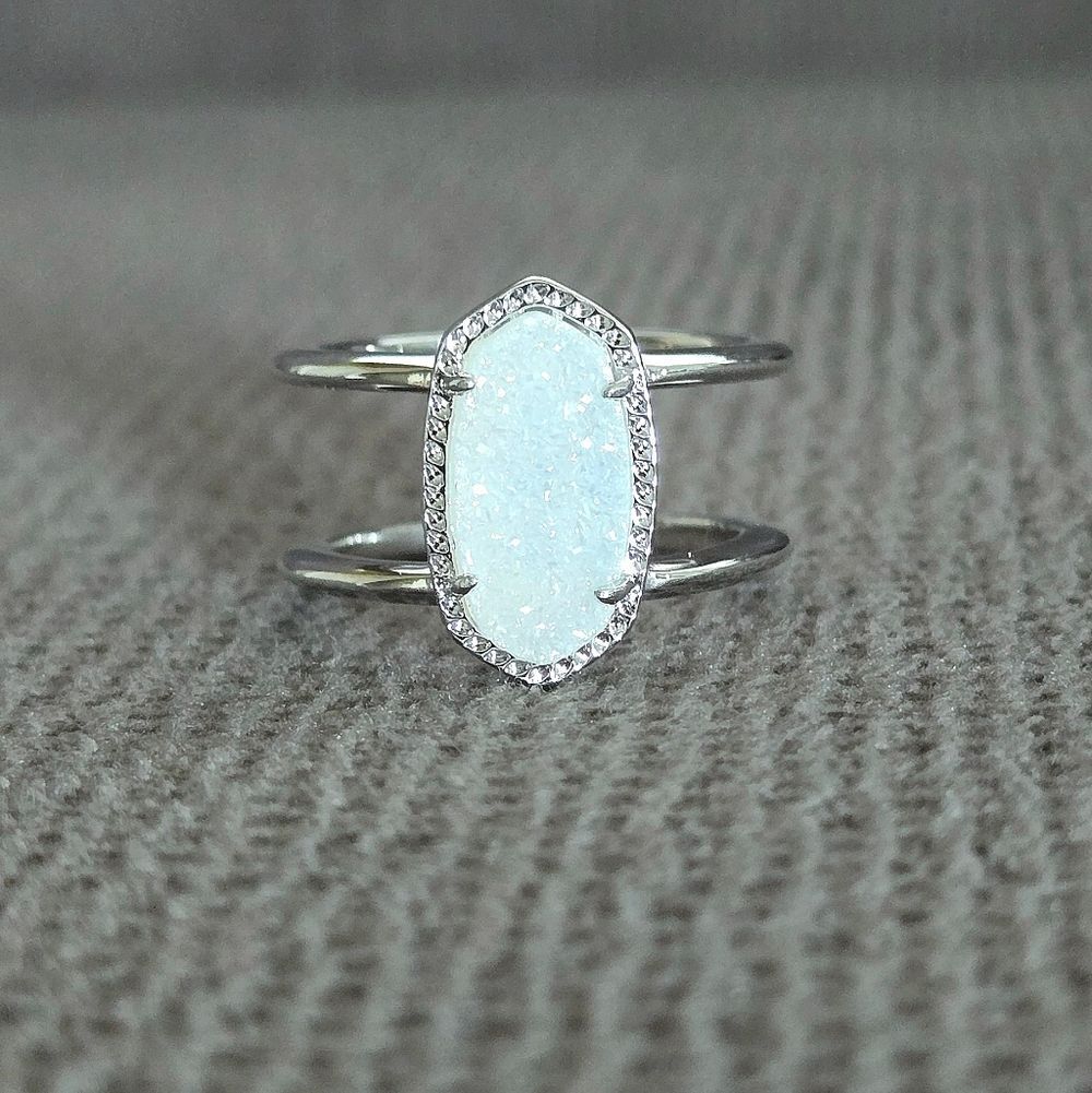 Kendra Scott "Elyse" Double✌️ Band White Iridescent Drusy Ring💍